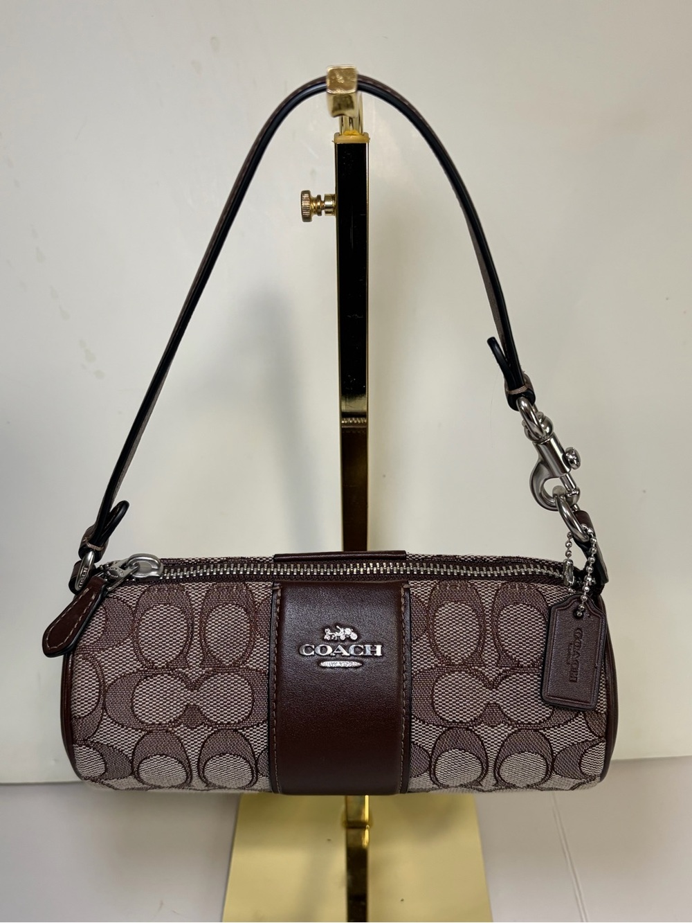 Coach Nolita Barrel Bag Signature Jacquard Maple Brown Shoulder Mini Purse CU989